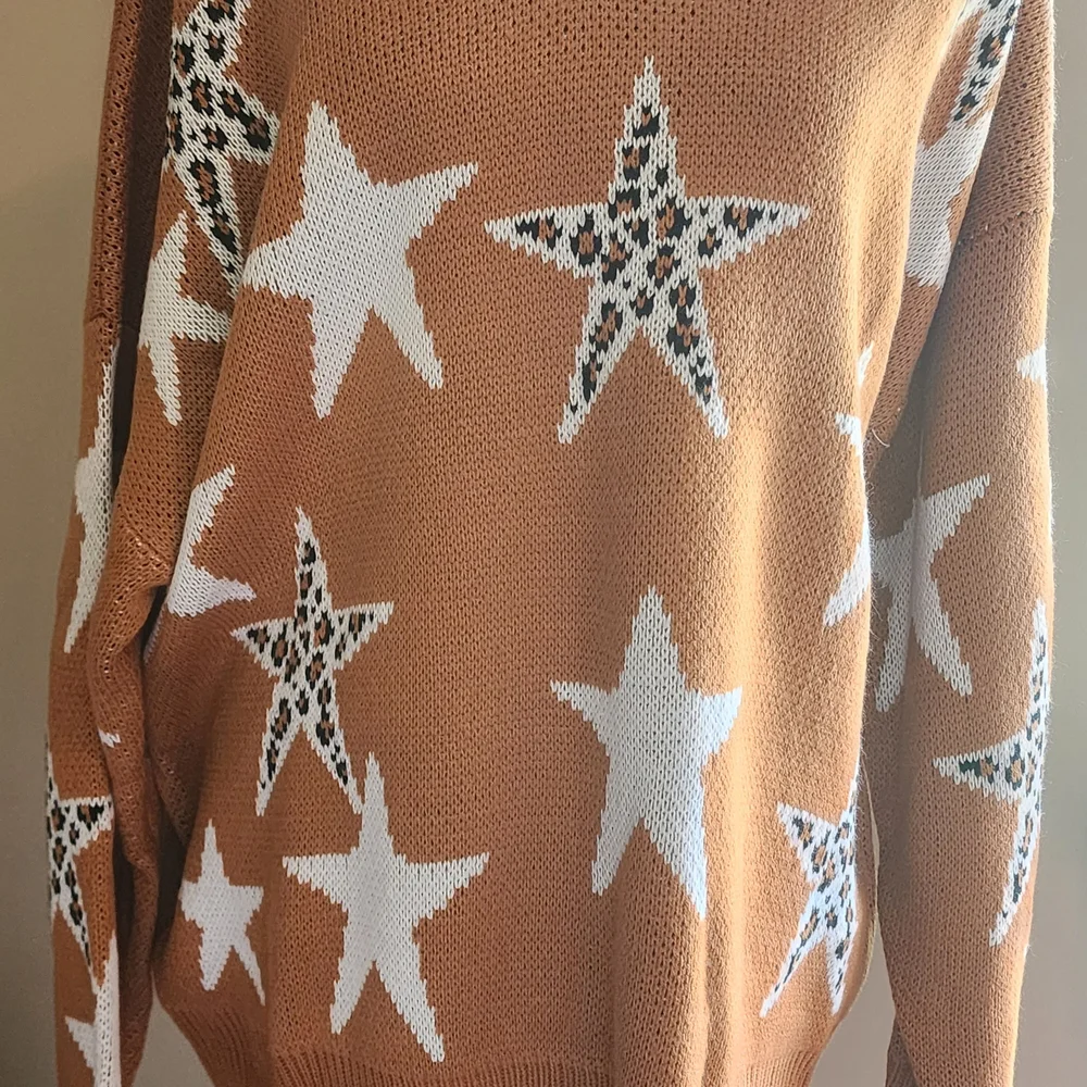 NWT Umgee Brown Star Pattern Sweater - Picture 2 of 5